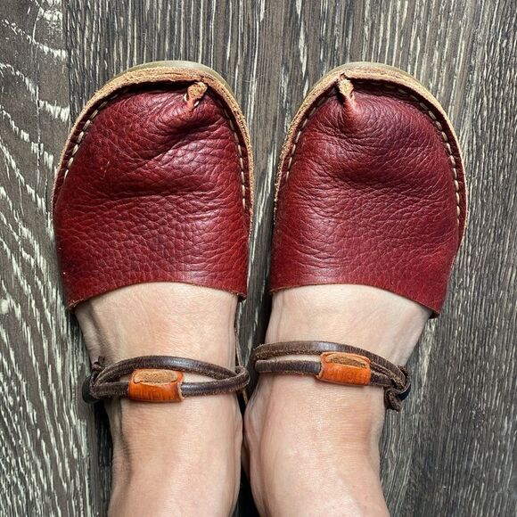 Mana Burgundy Leather Slip-On Straps Sandals sz 7.5 Cottage Boho - Picture 2 of 10